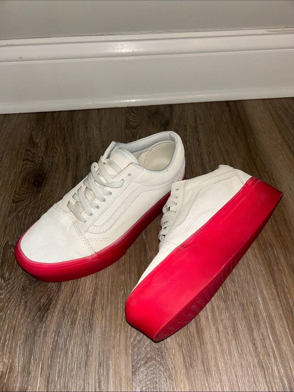 Women’s White Canvas Sneakers with Neon Pink Sole